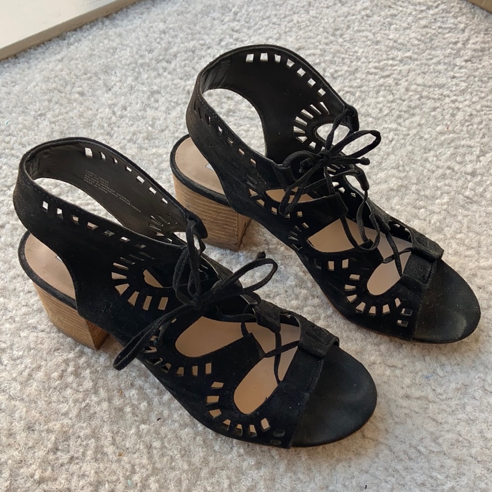 B.P. Open toe tie front heel